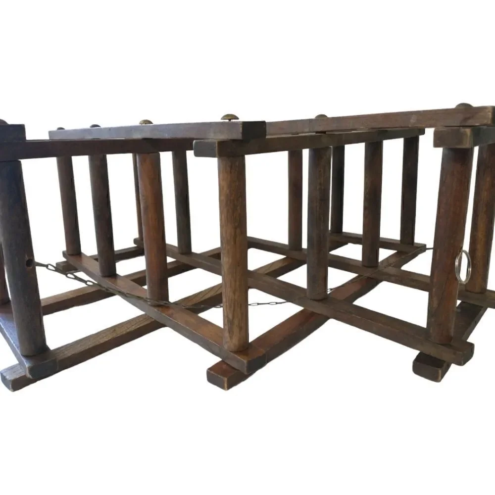 Wood Accordion Wine Bottle Rack Sturdy MCM Expandable Holds‎ 10 Bottles Heavy